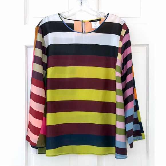 Odeeh Tops - Odeeh Colorful Rainbow Stripe Silk Top Blouse Colorblock Patchwork Rugby 42